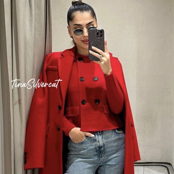 BLOGGER'S FAVE! Zara Red Wool Blazer Jacket NWT - Picture 7 of 15